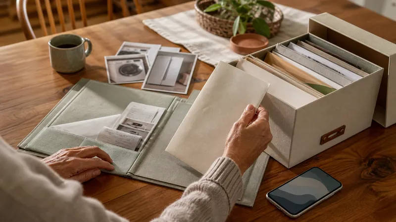 Homeowner organizing appliance records into a new archive